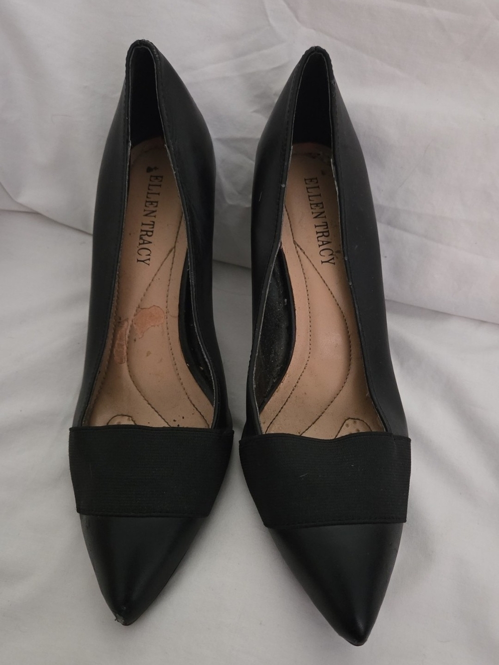 Ellen Tracy Black Pointed-Toe Pumps with Elastic Band